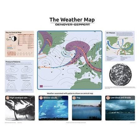 DENOYER-GEPPERT Charts/Posters, The Weather Map Chart Mounted updated 1934-10